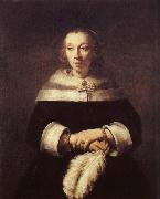 A woman with solfjader of a strutsplym Rembrandt Harmensz Van Rijn